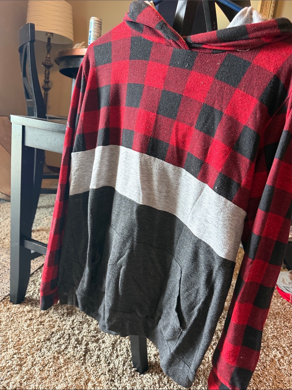 Women Red Buffalo Plaid Hooded Pullover Sweater